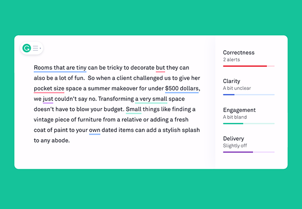 Grammarly assesses four categories within text: correctness, clarity, engagement and delivery.