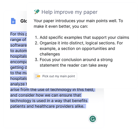 Grammarly gives help improving your essays and research papers.