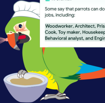 An AI asserts that a parrot can do a variety of jobs including: woodworker architect, prison inmate, cook, toymaker, housekeeper, behavioral analyst and engineer. 