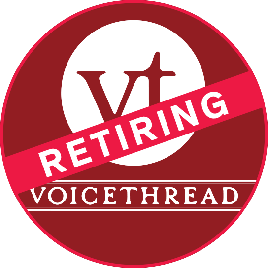 Voicethread logo with a banner across it with the word 